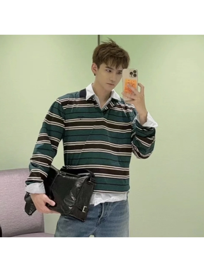 Prada Striped Colorblock Long-Sleeve Cotton Polo Shirt – Unisex