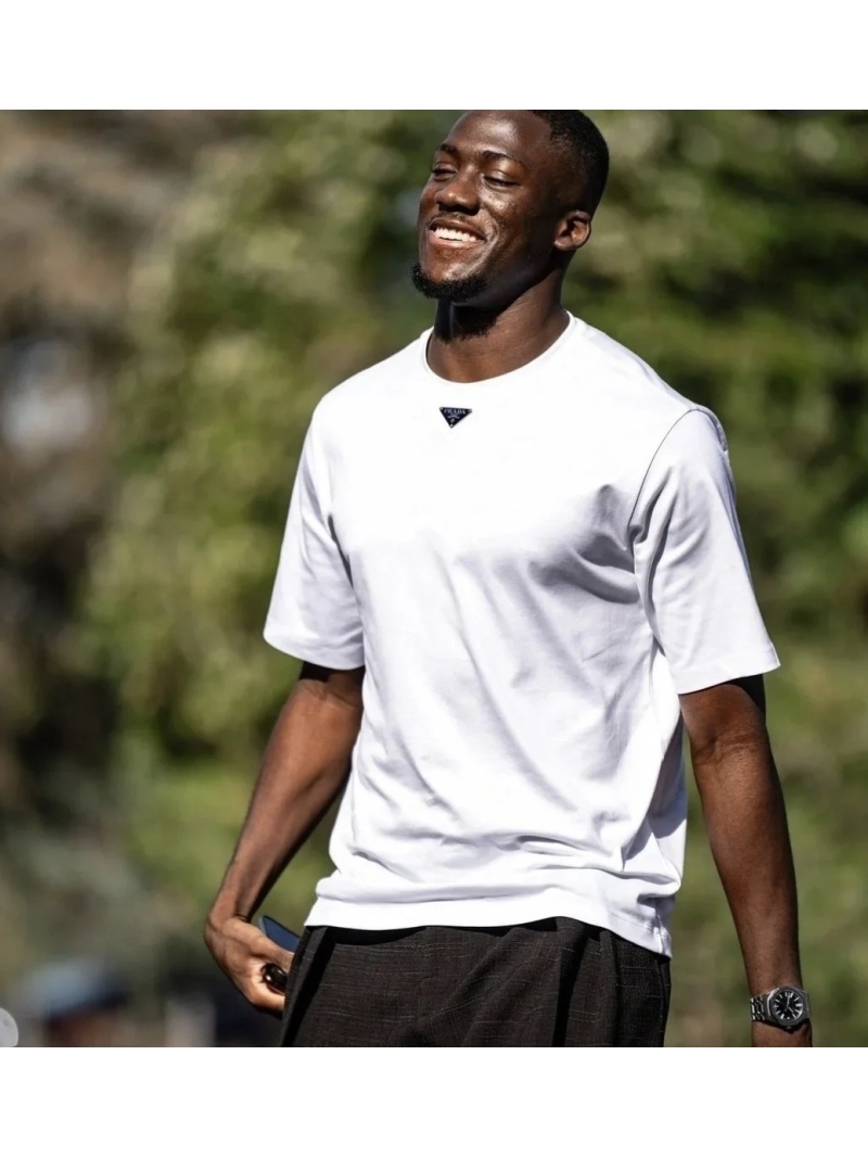 Prada Unisex Cotton T-Shirt with Triangle Logo