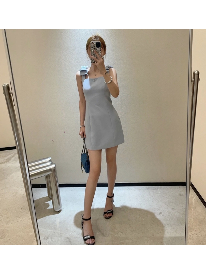 Chanel Spring 2025 Bow-Strap Sleeveless Dress Light Blue