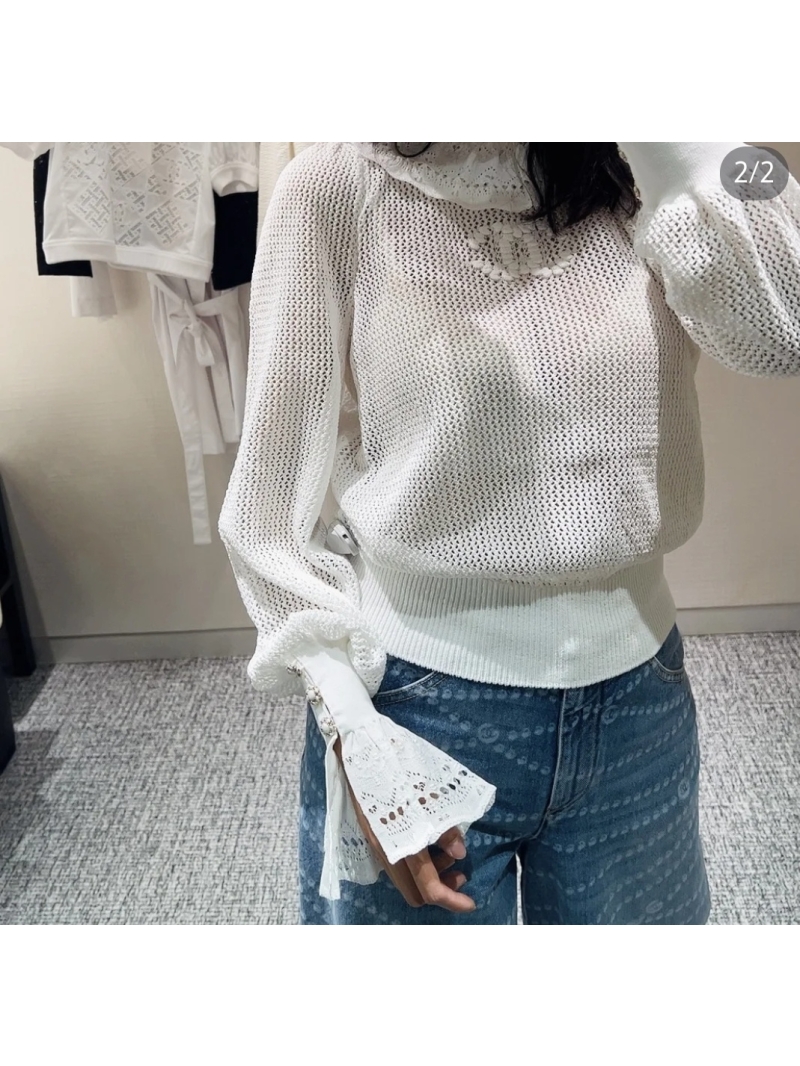 Chanel Coco Girl 25SS Ruffled Lace Knit Hollow Top Blouse – Elegant and Dreamy Limited Edition
