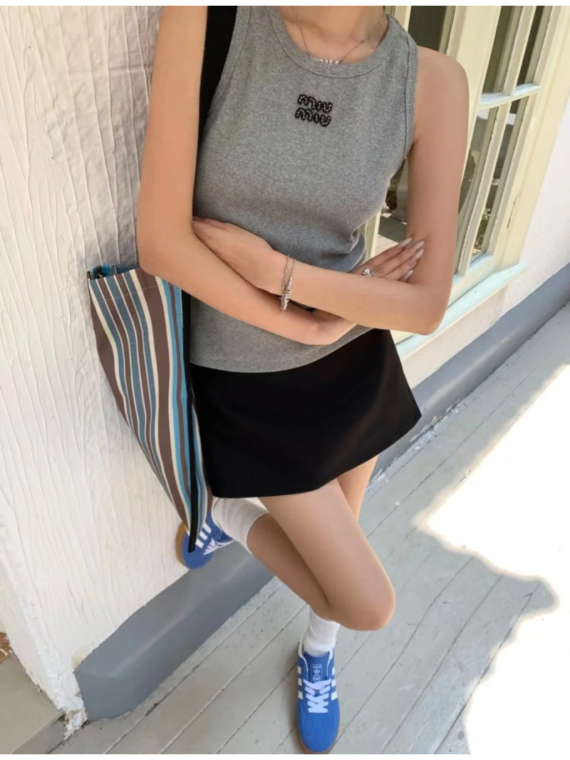 Miu Miu Spring 2025 Rhinestone Logo Ribbed Tank Top – Summer Limited Edition