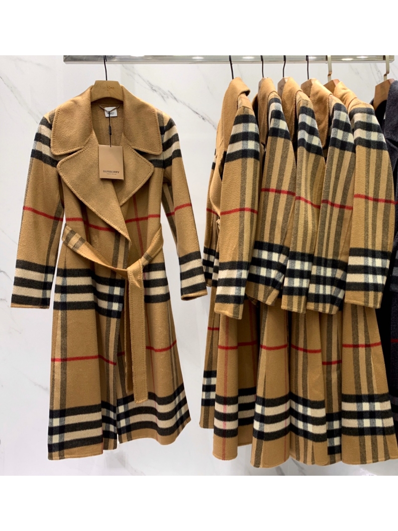 Burberry Check Pattern Double-Faced Cashmere Coat beige