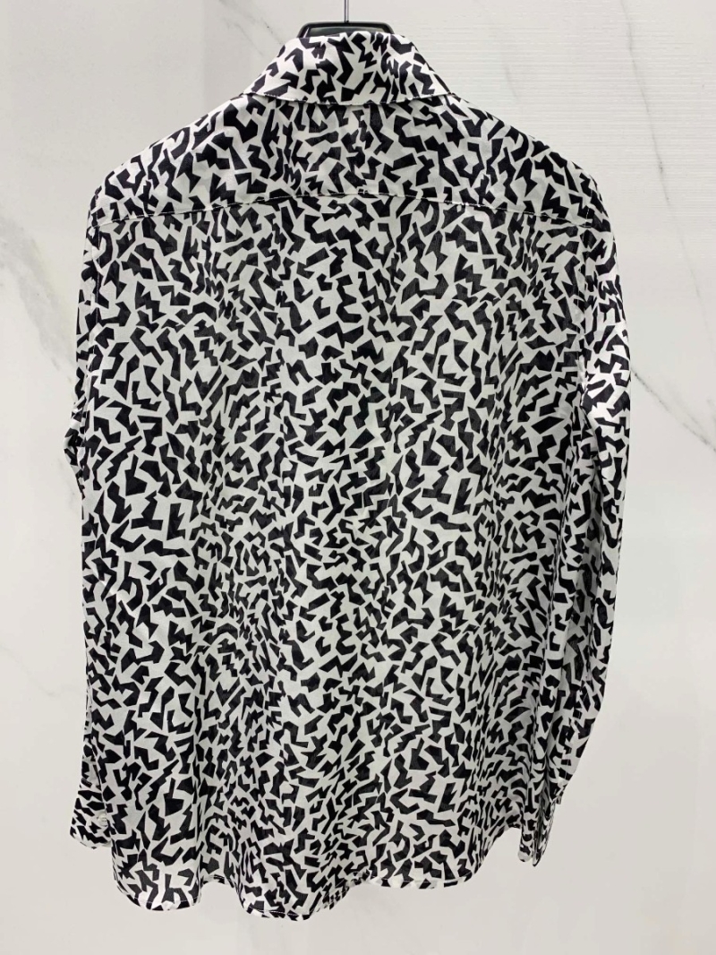 SAINT LAURENT Abstract Patterned Unisex Silk Shirt in Black and White