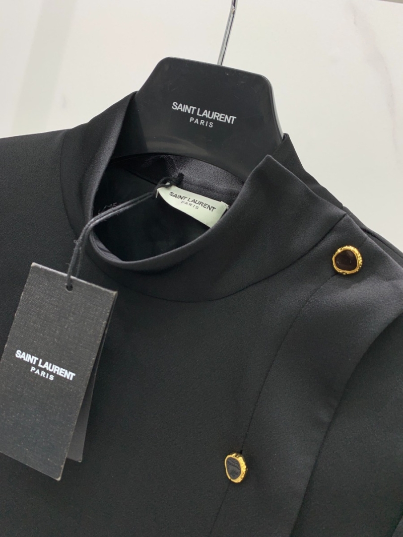 Saint Laurent Satin and Fox Fur Hem Black Mini Dress