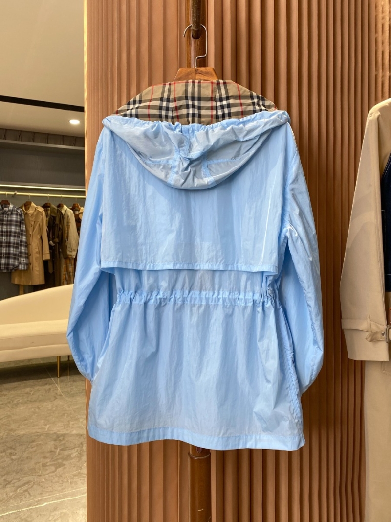 BURBERRY Cinched Recycled Polyester Hooded Blue Jacket with Casual Checkered Pattern