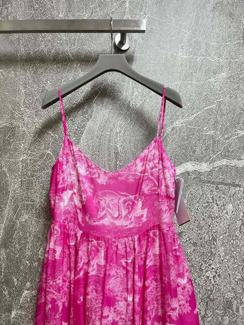 Dior Bright Pink Chiffon Spaghetti Strap Dress with Animal Sketch Print