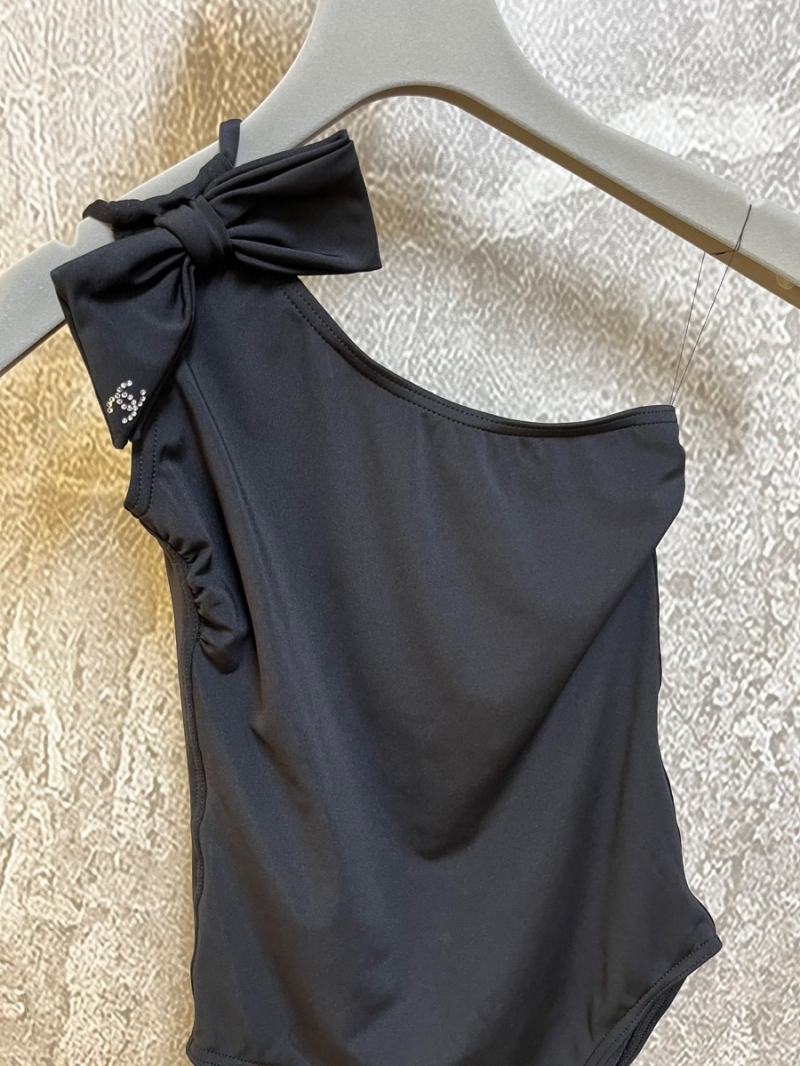 Chanel One-Shoulder Swimsuit with Bow Accent Black