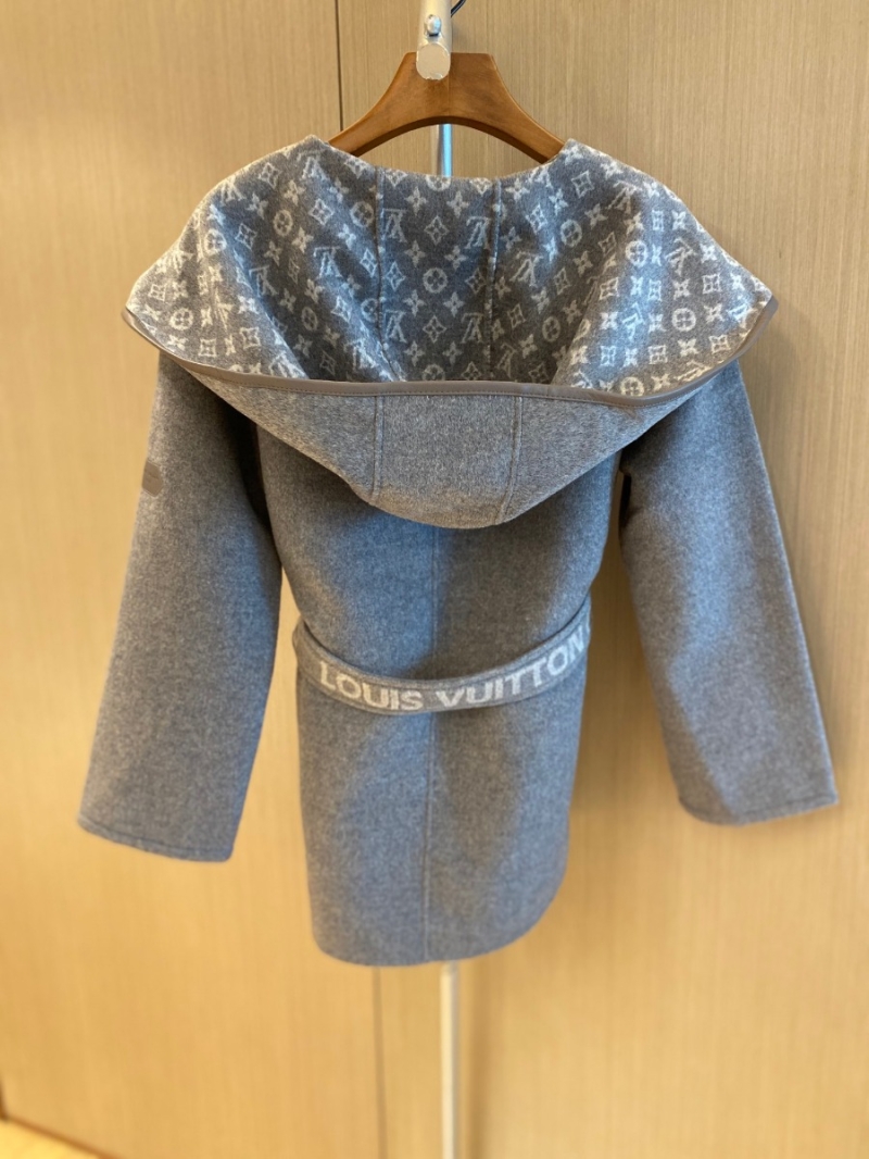 2022 Hot Louis Vuitton "Light Grey" Short Floral Hooded Coat