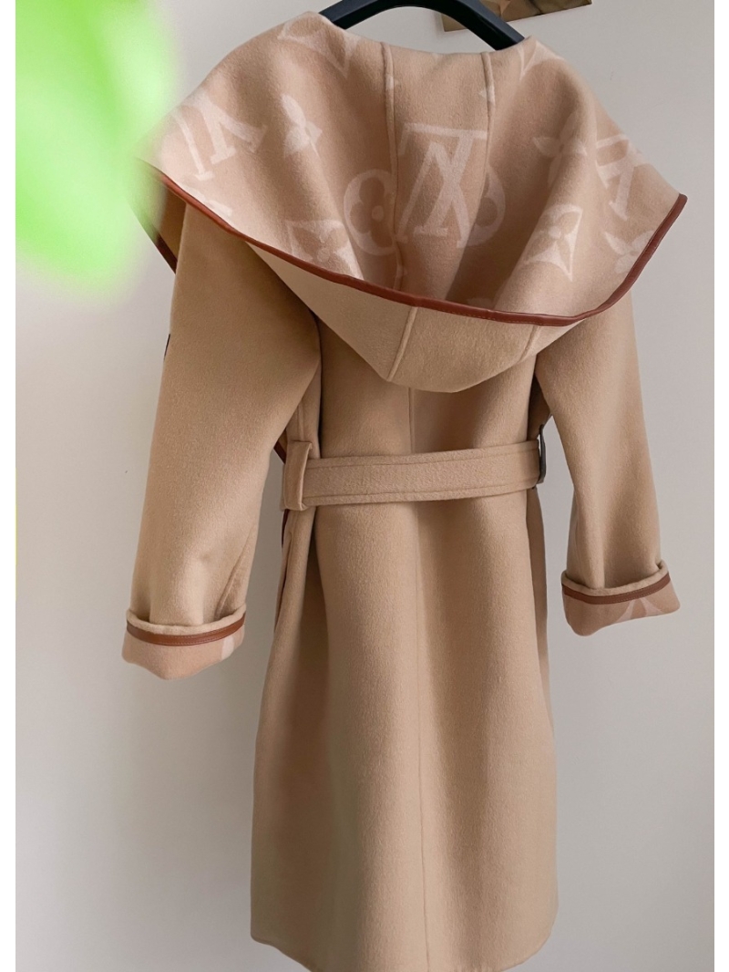 Louis Vuitton LV Classic Monogram Wool Hooded Coat  Beige 