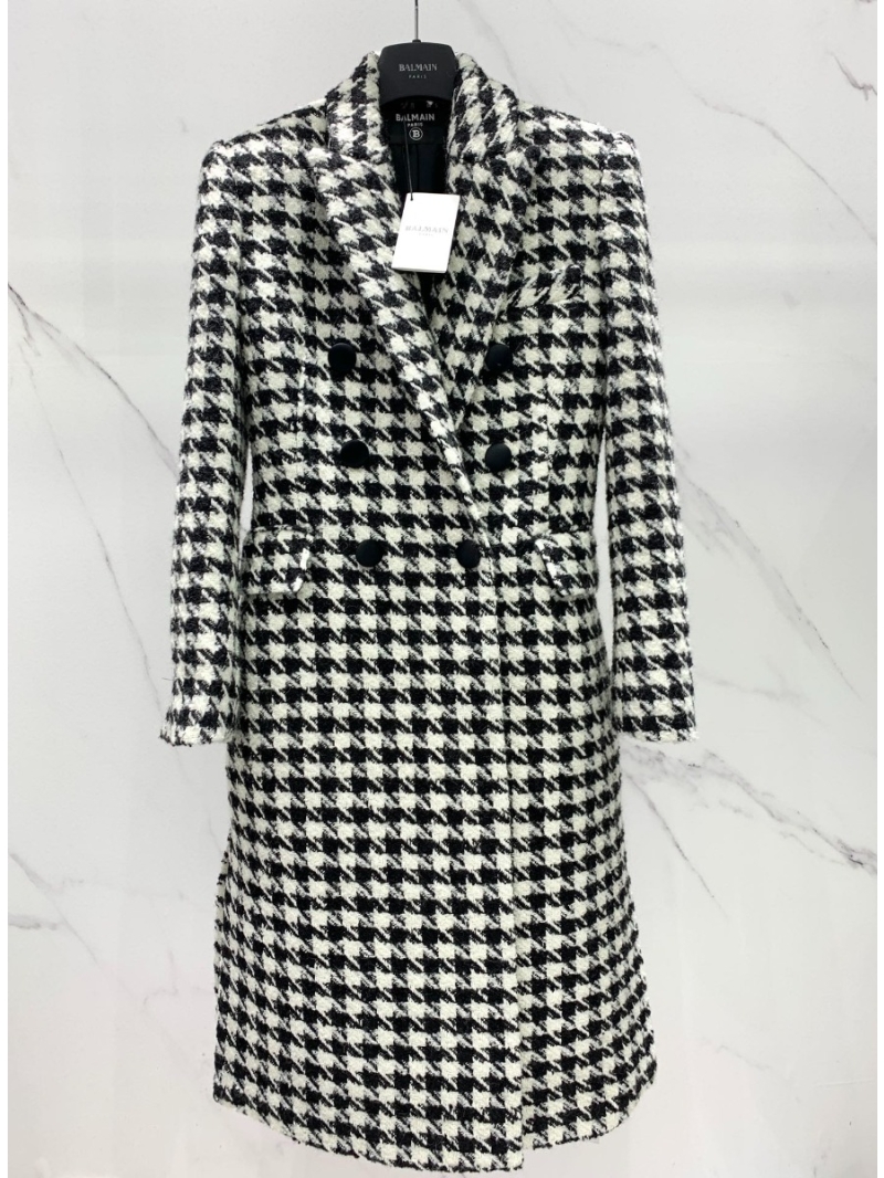 Balmain Houndstooth Wool Coat