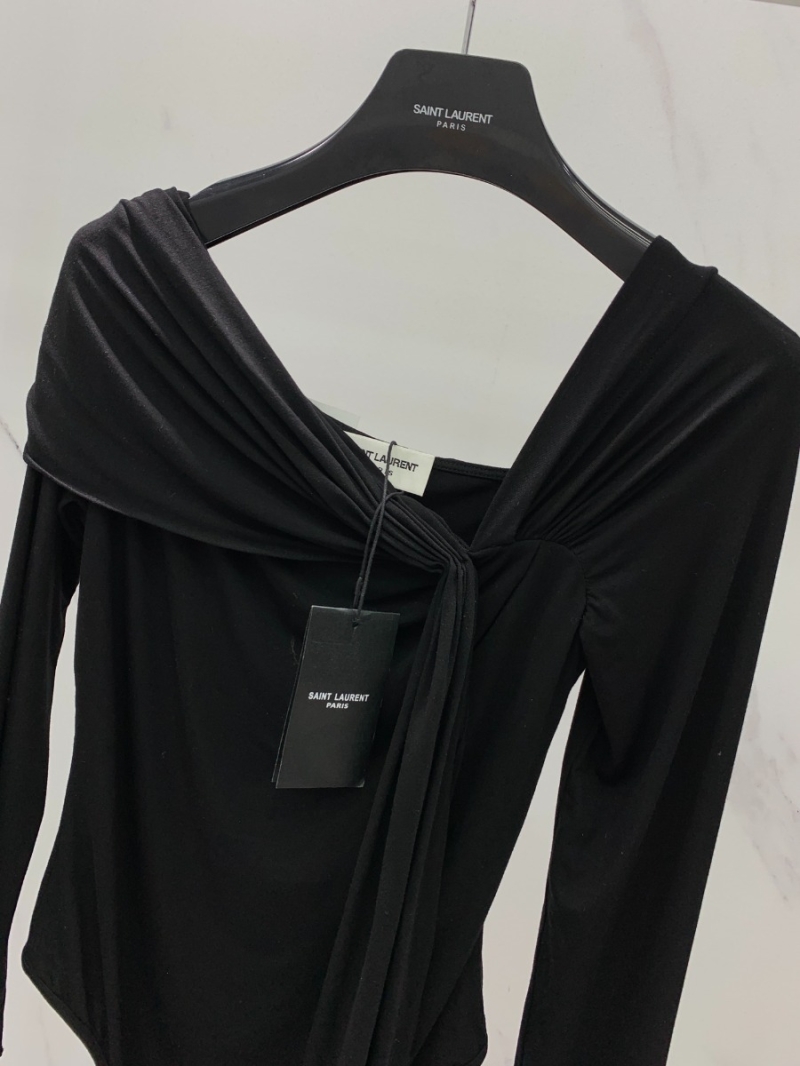 Saint Laurent YSL Ruched One-Shoulder Bodysuit