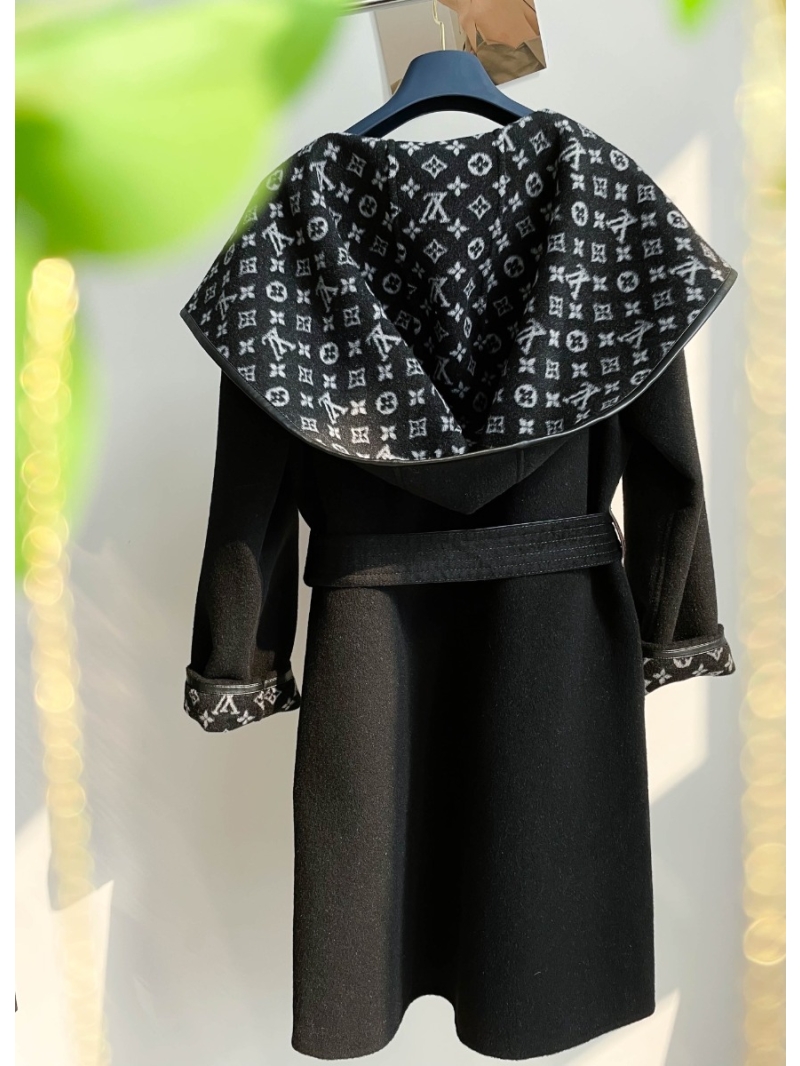 Louis Vuitton LV Classic Monogram Wool Hooded Coat  Dark Black