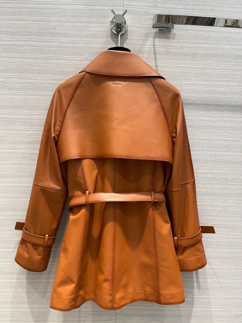Fendi Elegant Long Leather Trench Coat with Waist Belt 