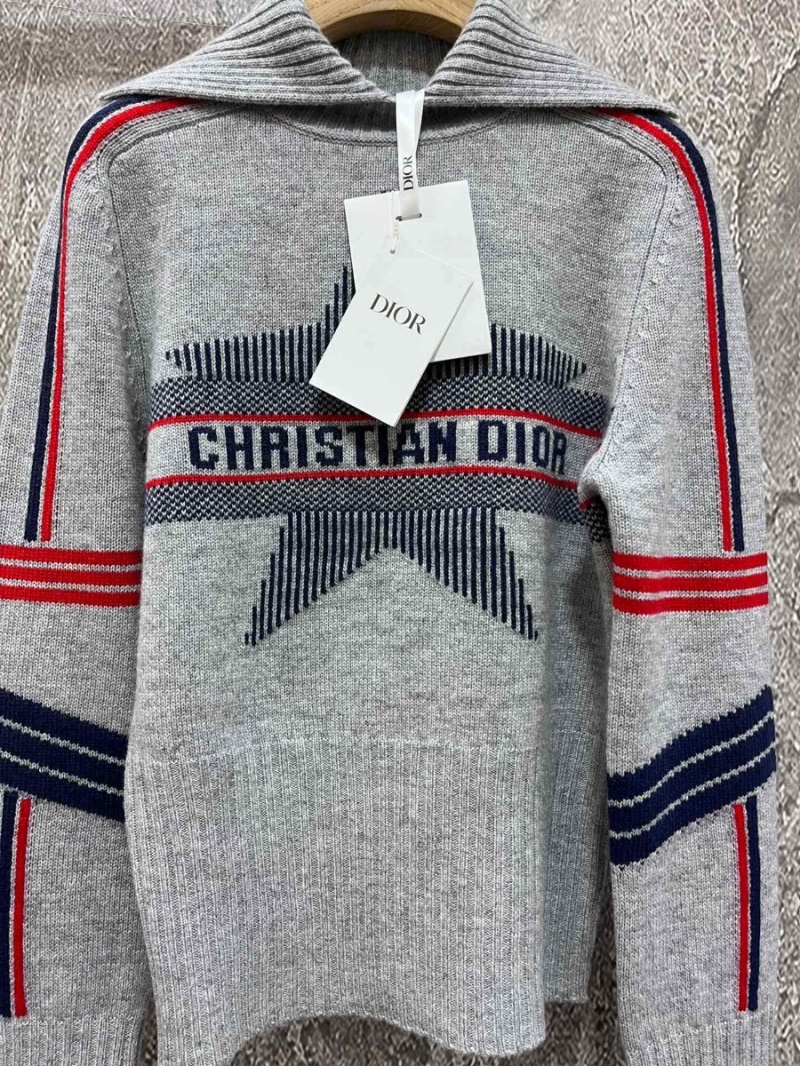 Dior Alps Limited Edition Grey Cashmere Wool Sweater with Lucky Star Collar