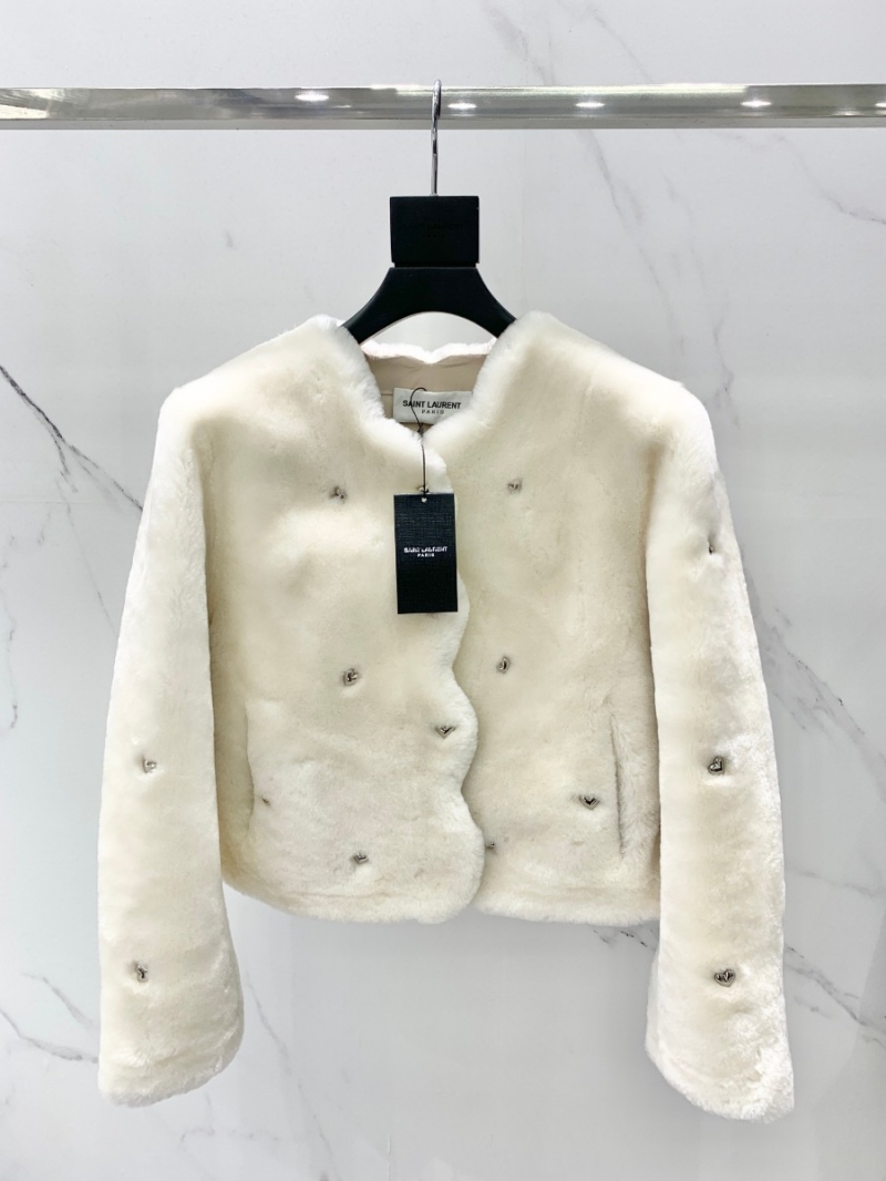 Saint Laurent YSL Heart Detail Merino Fur Jacket