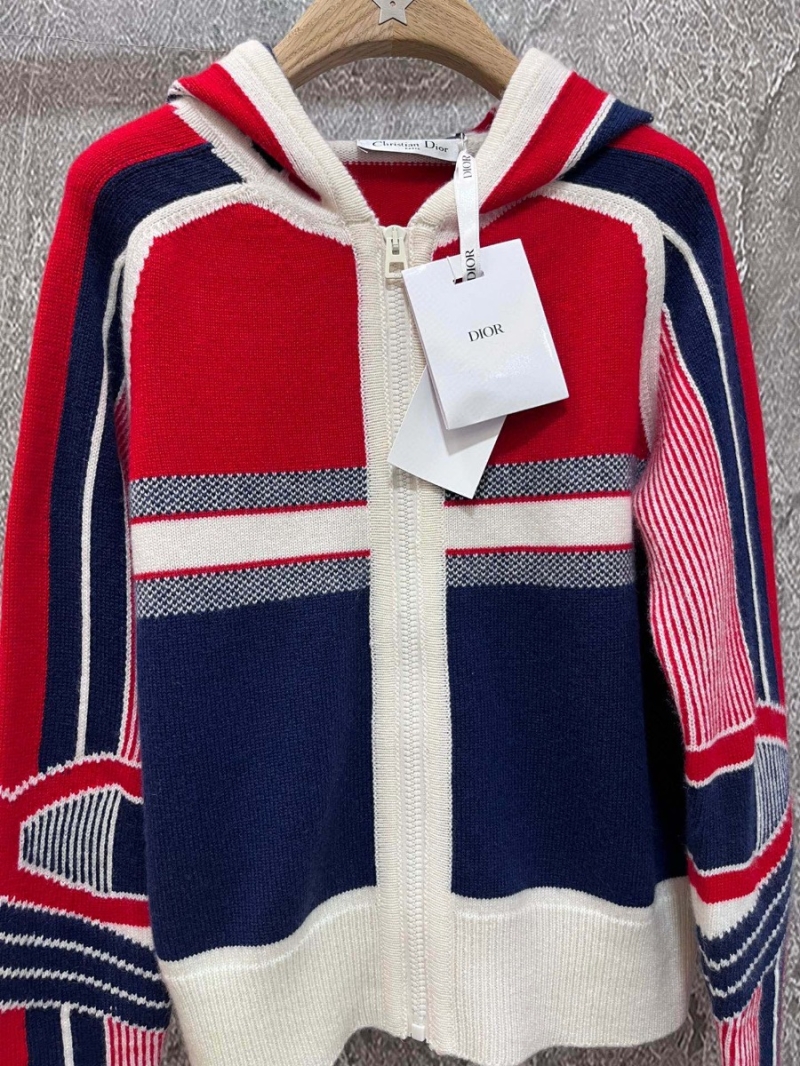 Dior Alps Limited Edition Color Block Lucky Star Hooded Cashmere Wool Cardigan