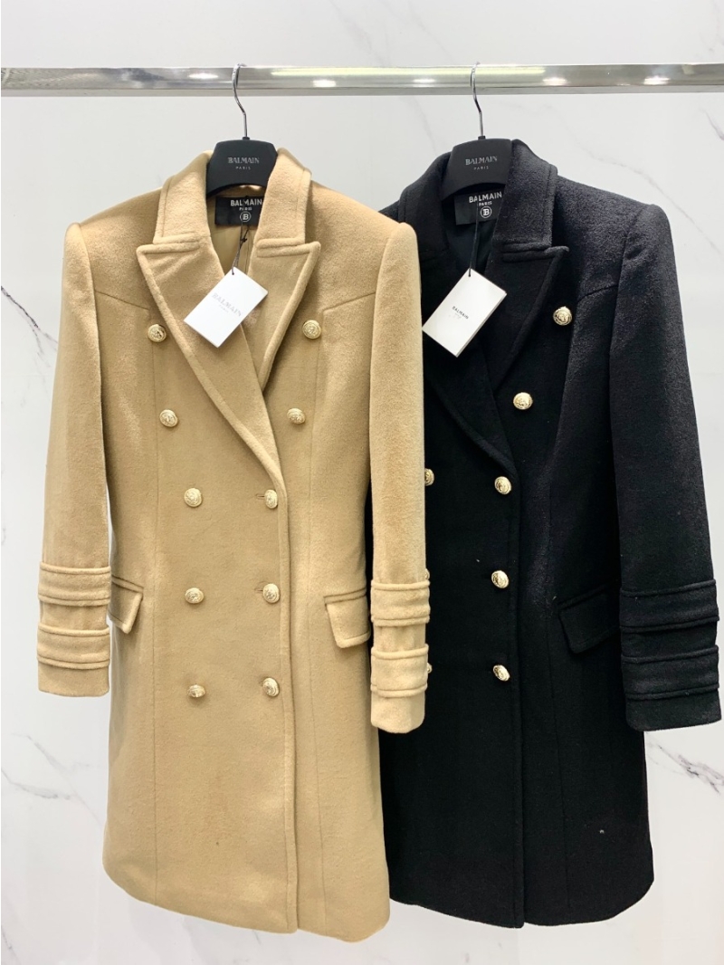 BALMAIN Classic Wool Light Tan Coat