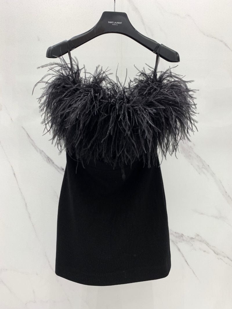 SAINT LAURENT YSL Ostrich Feather Upgraded Evening Dress