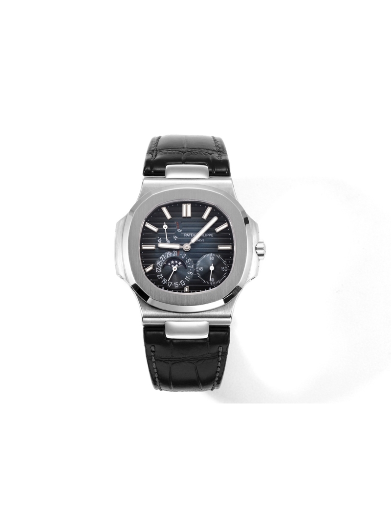Patek Philippe 5712G Moon Phases - NAUTILUS Self-Winding Leather Strap Black blue