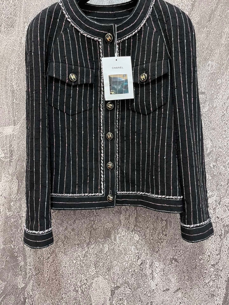 Chanel Striped Tweed Wool Jacket with Silk Lining