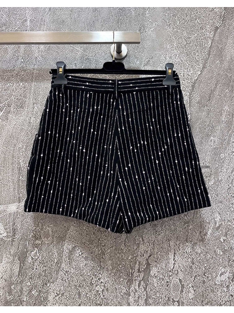 Chanel Striped Tweed Wool Shorts with Silk Lining