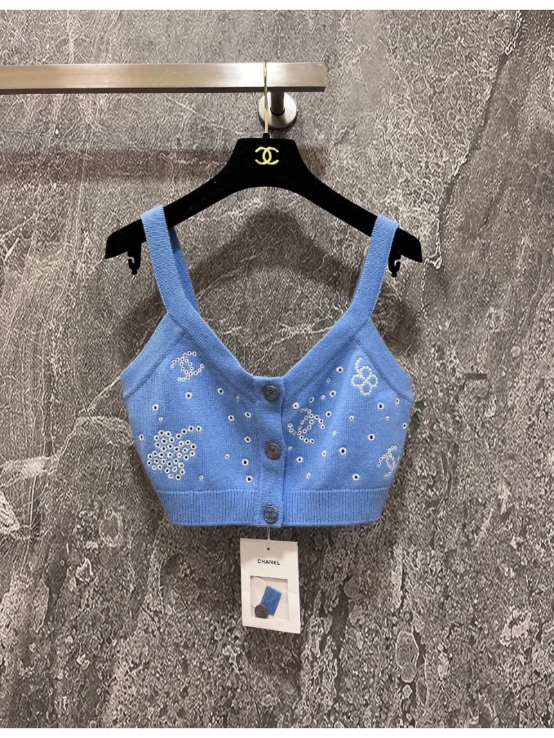 Chanel Limited Edition Hand-Embroidered Blue Cashmere Camisole