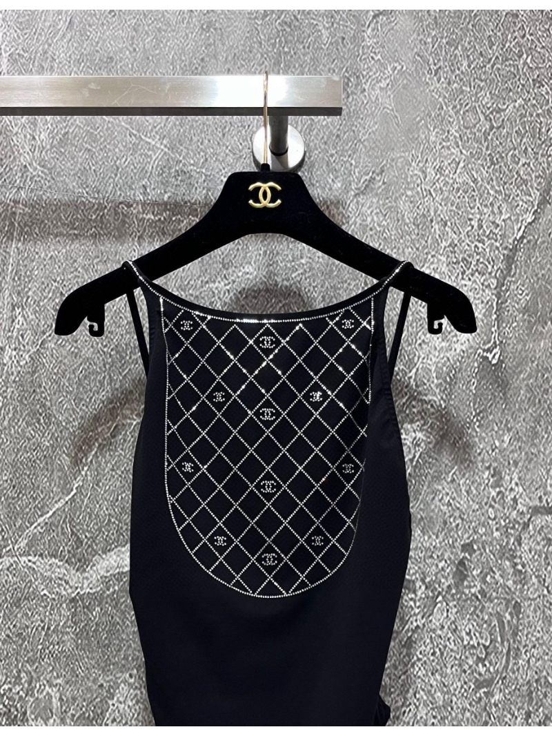Chanel Embellished One-Piece Swimsuit with Rhinestones in Classic Black