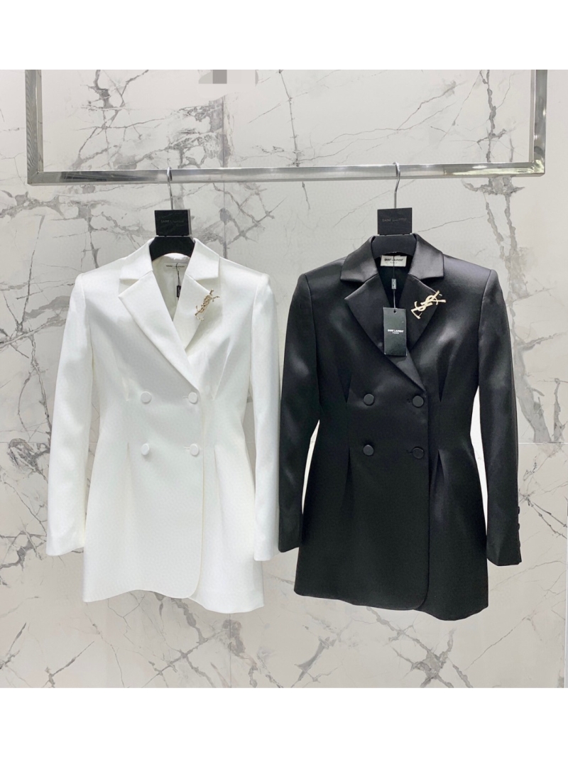 Saint Laurent YSL Cinched Waist Tuxedo Dress. Black