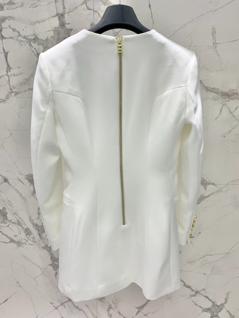 BALMAIN Grain Wool Blazer Dress in White