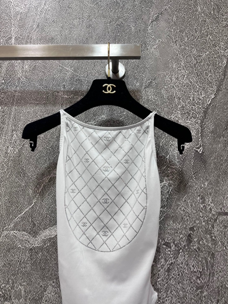 Chanel Embellished One-Piece Swimsuit with Rhinestones in Prestine White