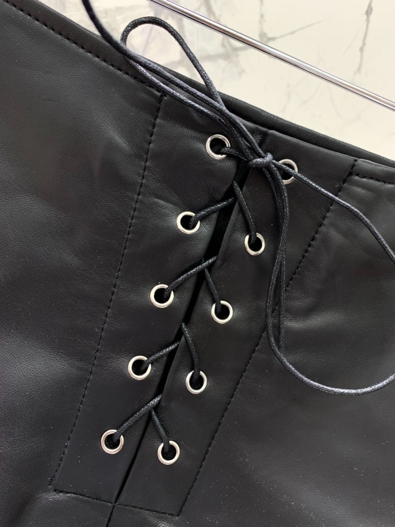 Saint Laurent Lace-Up Leather Shorts with Ruffle Trim