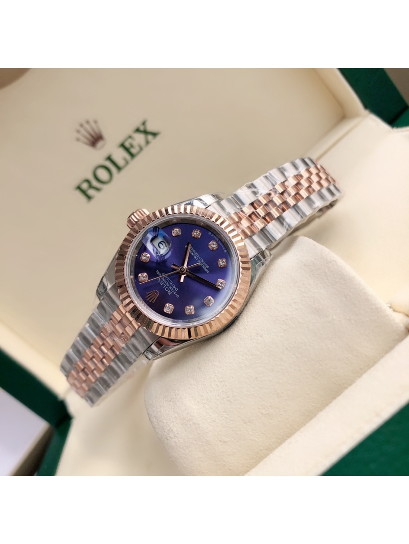 Rolex Women's Datejust 28mm with Genuine Diamonds Blue with Rose Gold