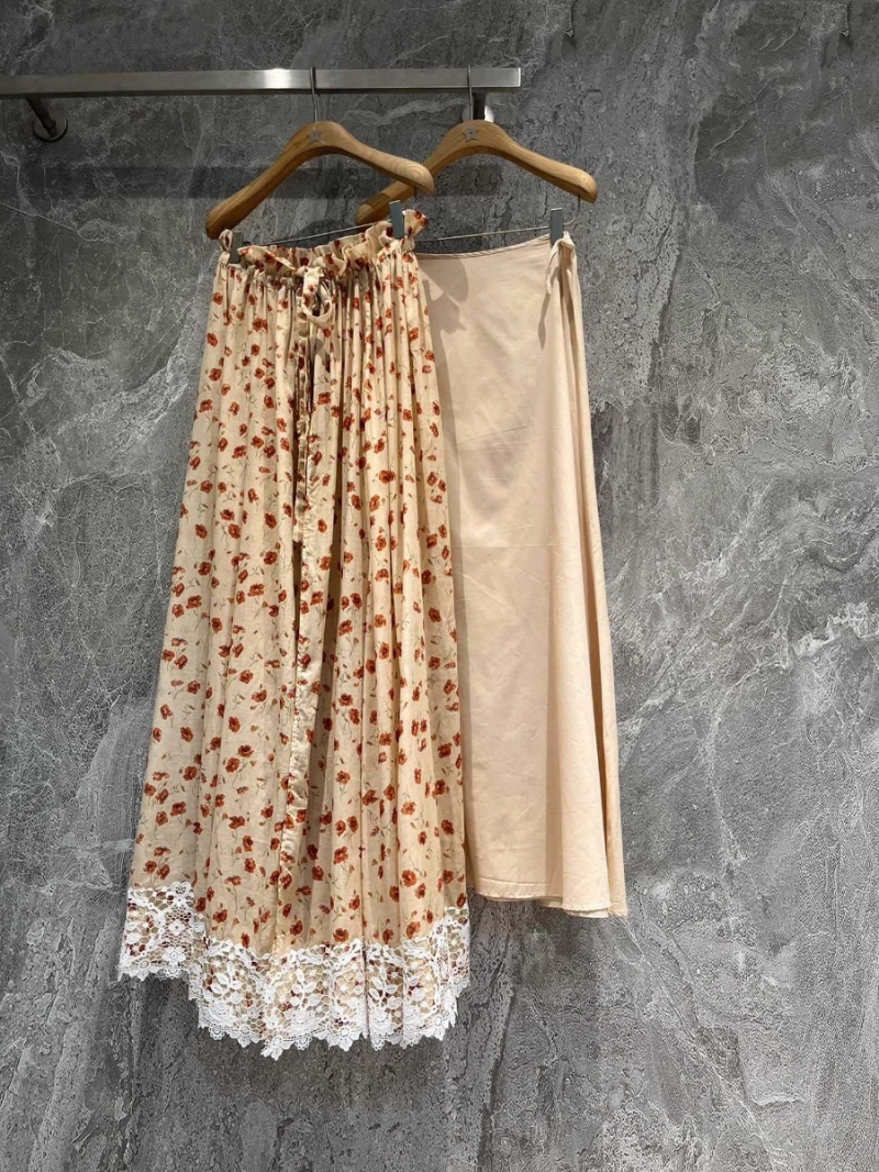 Dior 2024 Limited Edition Long Floral Lace Trim Skirt with Elastic Waist