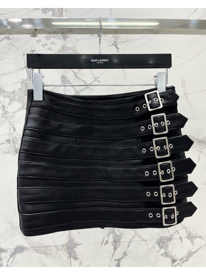 Saint Laurent YSL Classic Buckle Leather Mini Skirt