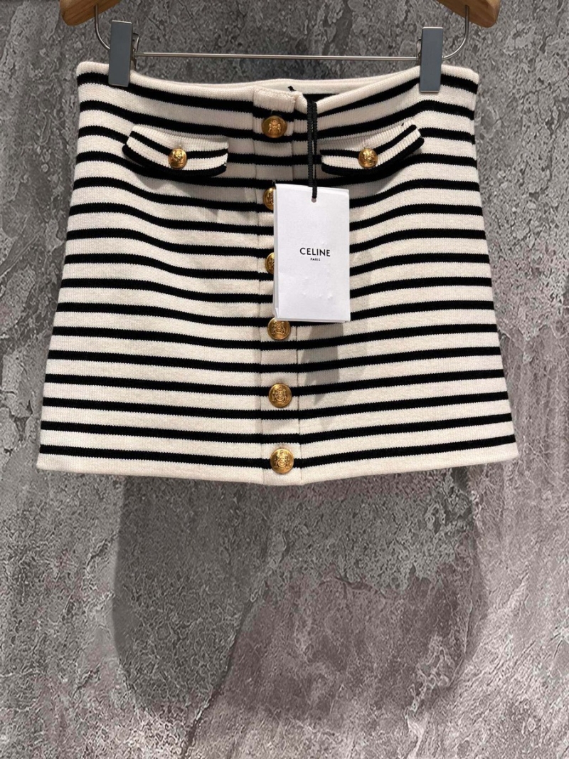 Celine Nautical Collection Striped A-line Skirt in Black and White