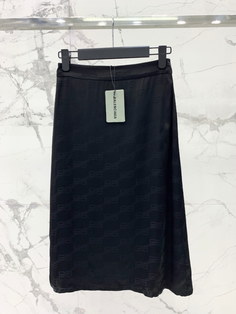 BALENCIAGA Paris 2024 New Jacquard Logo Satin Skirt Black