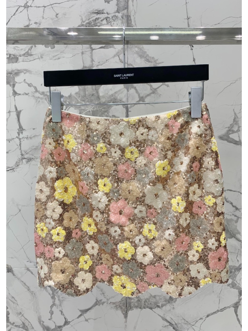 Balenciaga Exclusive Floral Sequin Scalloped Mini Skirt