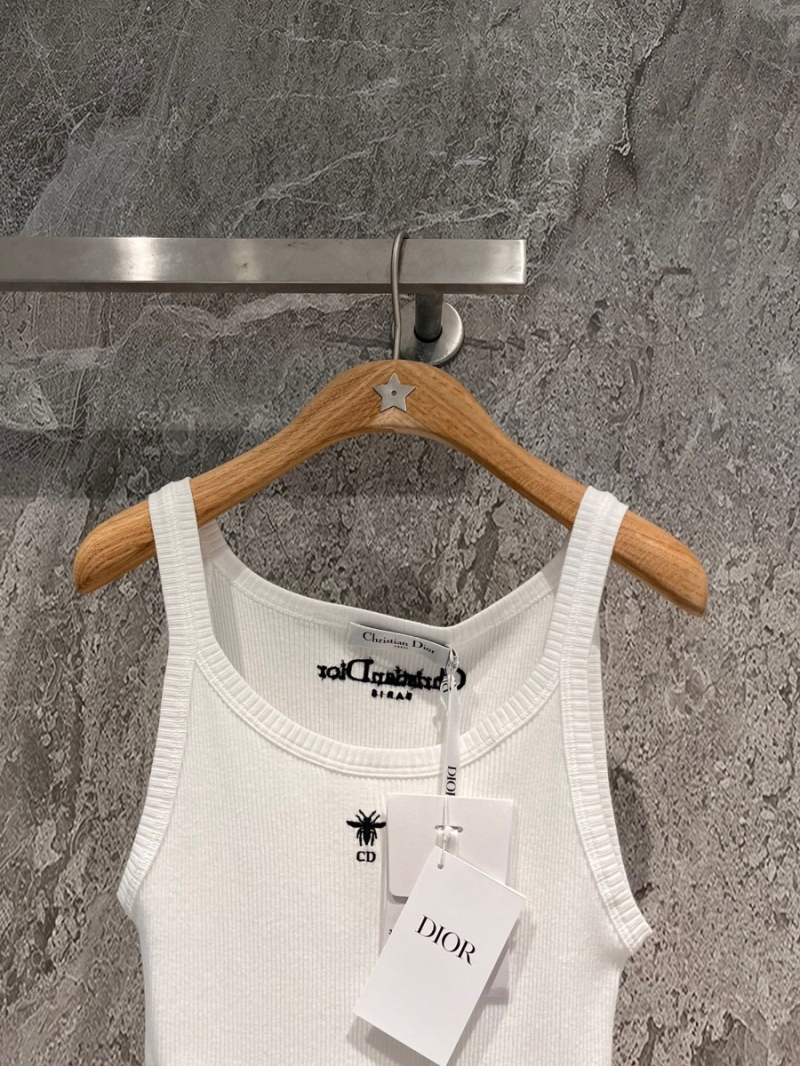 Dior Bee Embroidered Ribbed Cotton Tank Top