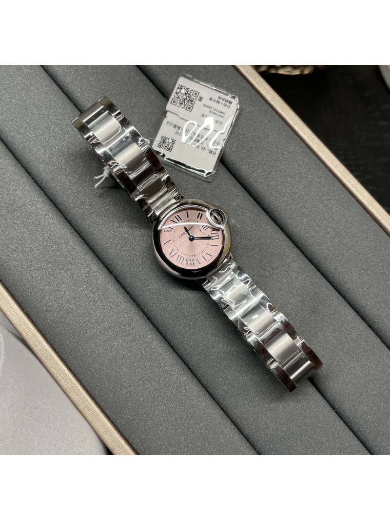 Ballon Bleu De 28mm Cartier Watch Quartz Movement Steel W6920038 Pink