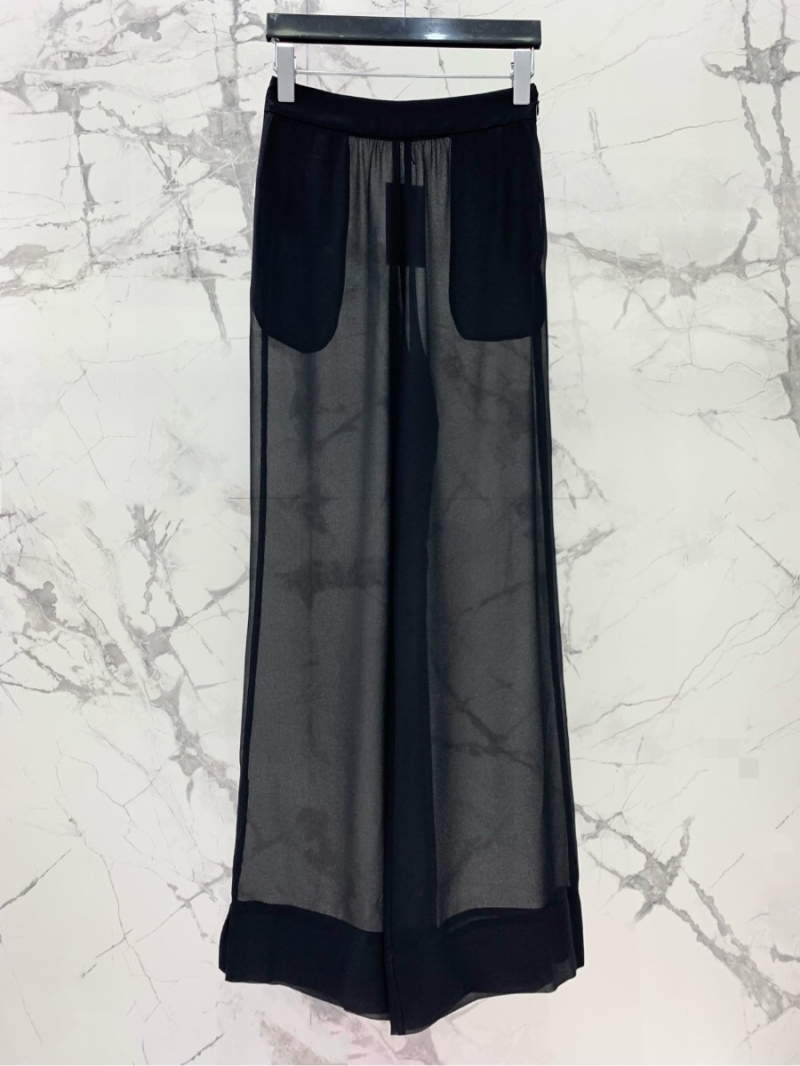 SAINT LAURENT 2023 New Collection Luxurious Crinkle Chiffon Suit with Sheer Shawl and Wide-Leg Pants