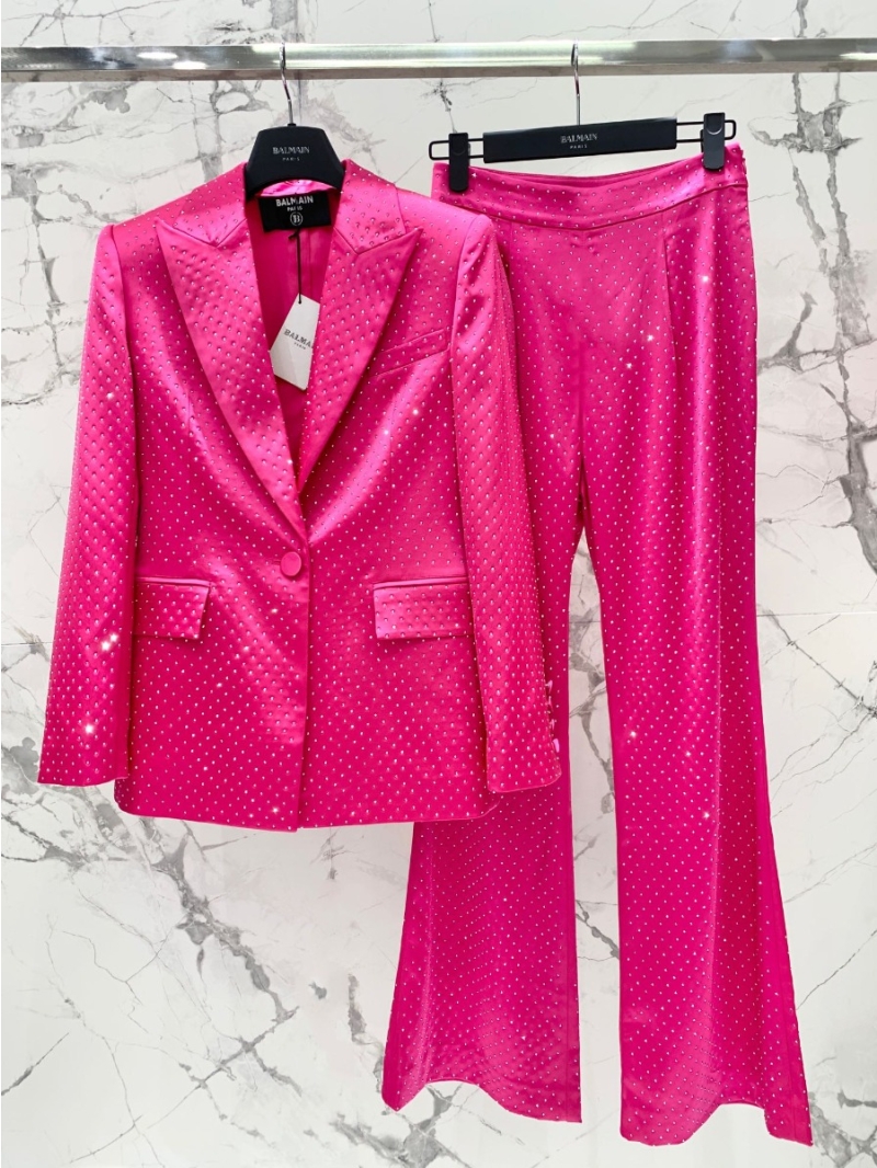 BALMAIN Classic Vintage Rhinestone-Embellished Acetate Satin Trousers