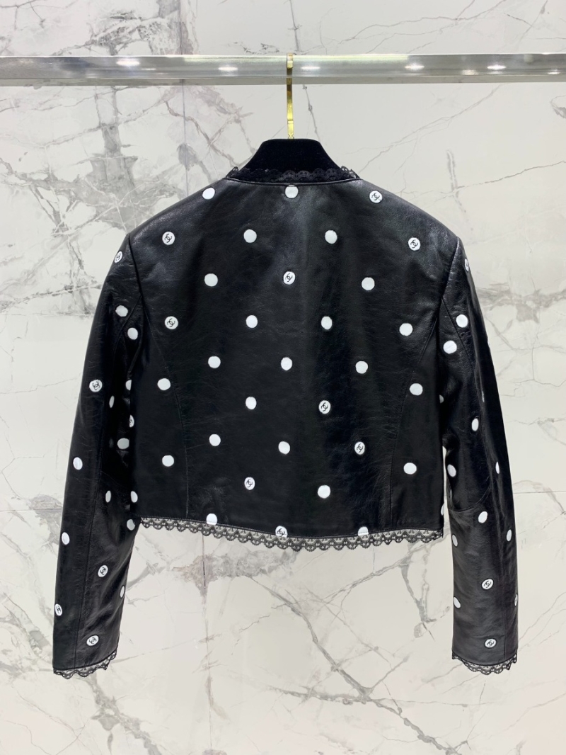 CHANEL 2023 Polka Dot Logo Leather Jacket black