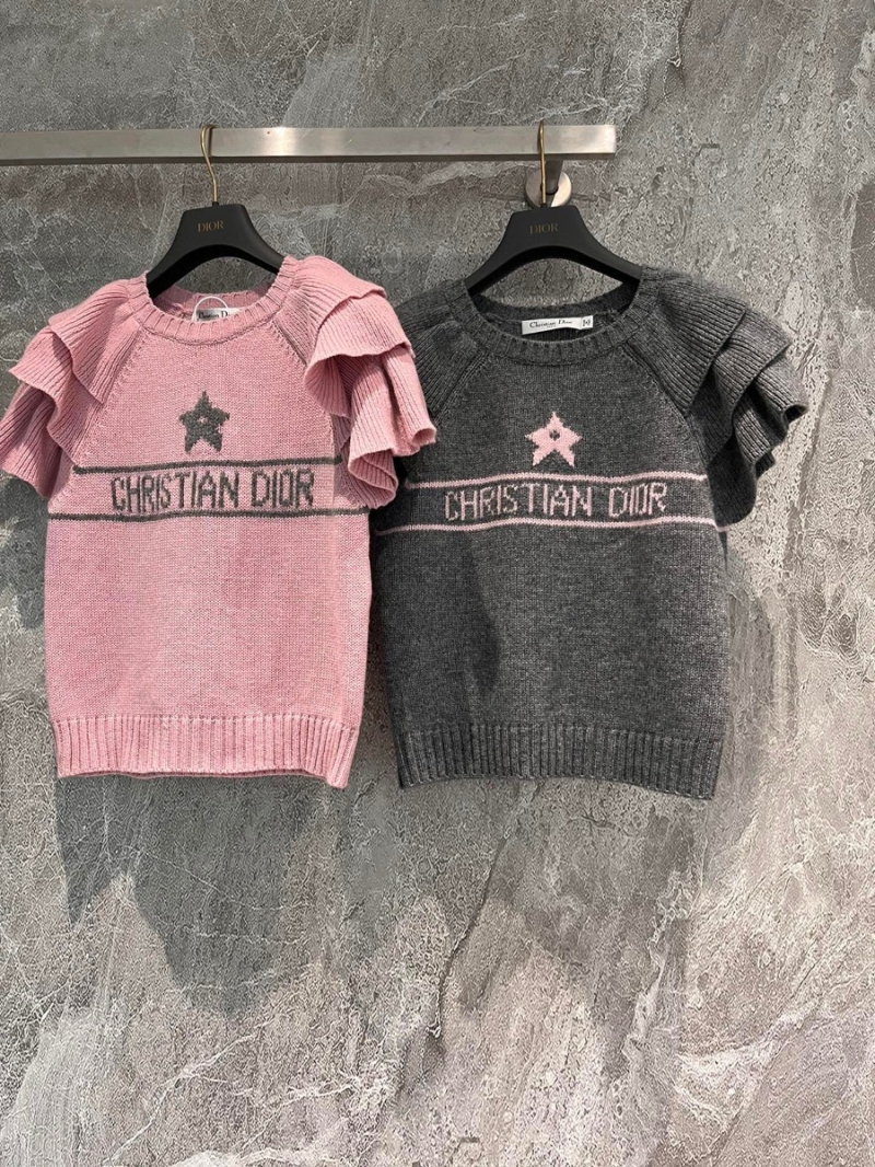 Dior Fall Riviera Gray-Pink Cashmere Knit Sweater with Lucky Star