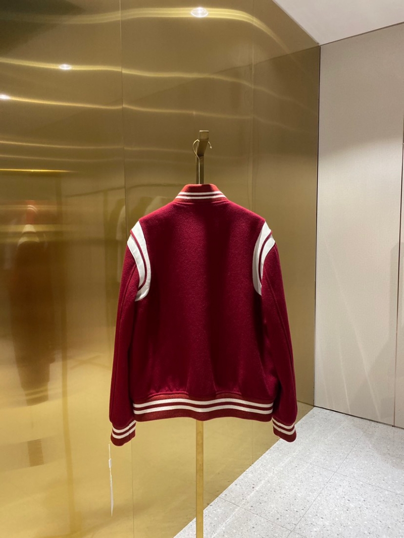 YSL Saint Laurent Paris Classic Wool Lambskin Baseball Jacket Burgundy