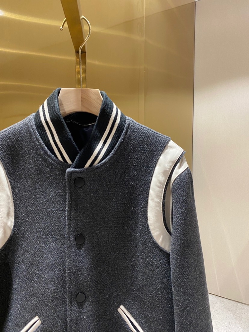 YSL Saint Laurent Paris Classic Wool Lambskin Baseball Jacket Gray