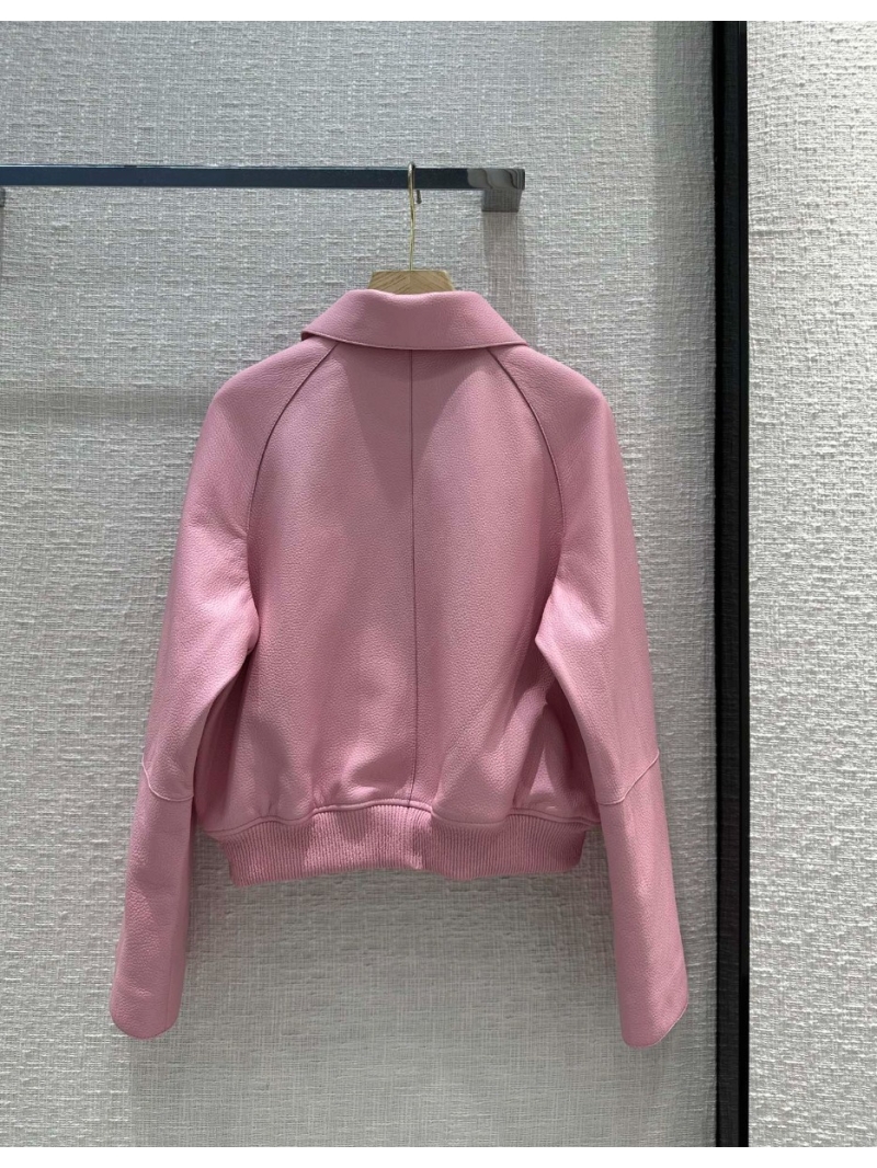 Hermes Top-Grade Lychee-Patterned Pink Lamb Leather Jacket