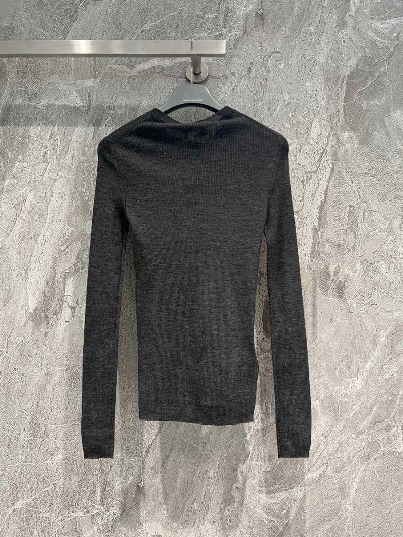 Prada Grey Wool Round Neck Long Sleeve Knit Top Grey