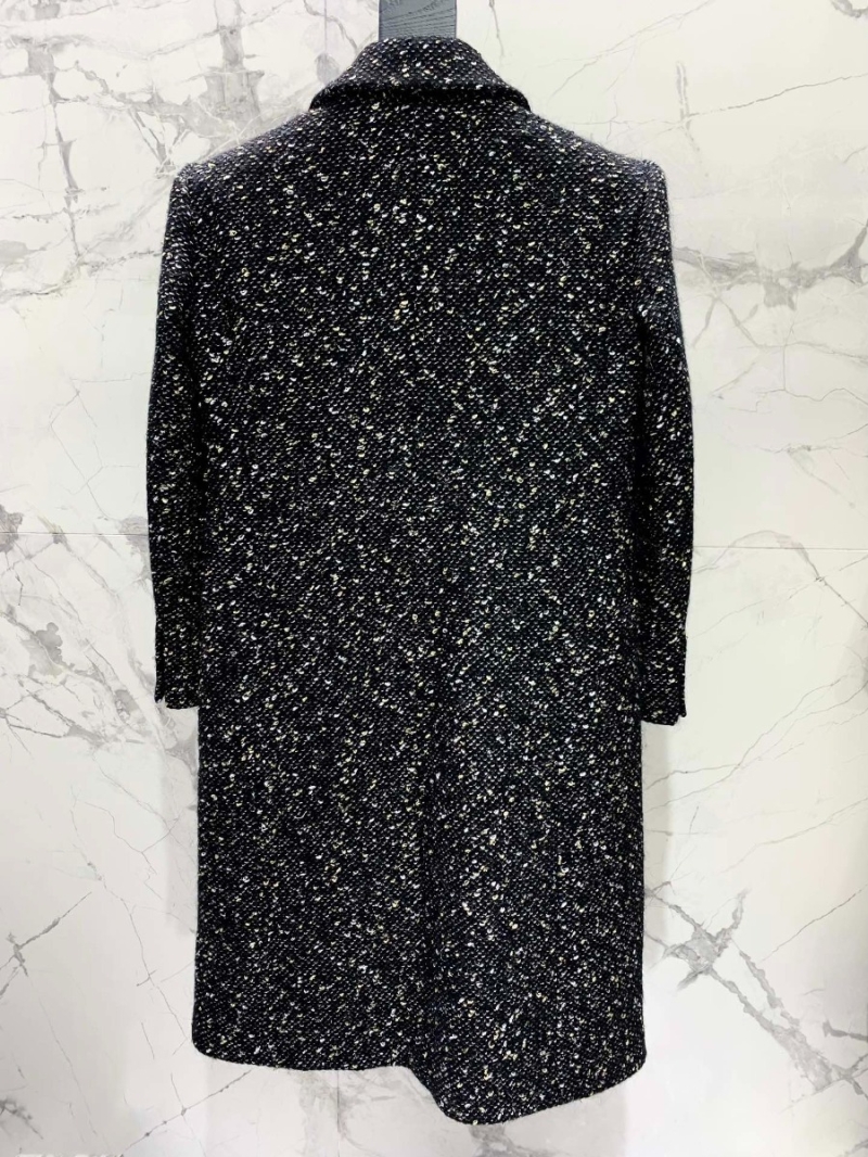 VALENTINO Haute Couture Pure Wool Coat with Silver and Gold Thread Fish Scale Texture Black