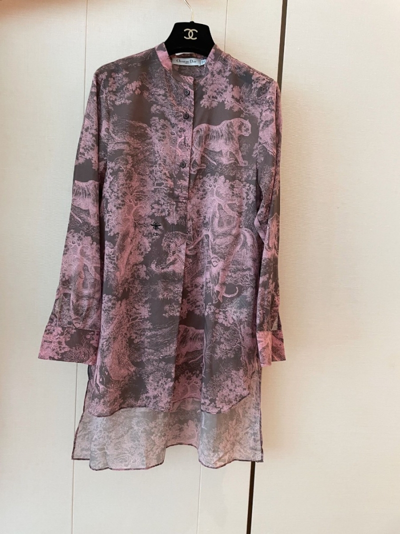 DIOR New Ink Painting Gray-Pink Resort-Style Irregular Shirt - Embrace Artistry and Elegance