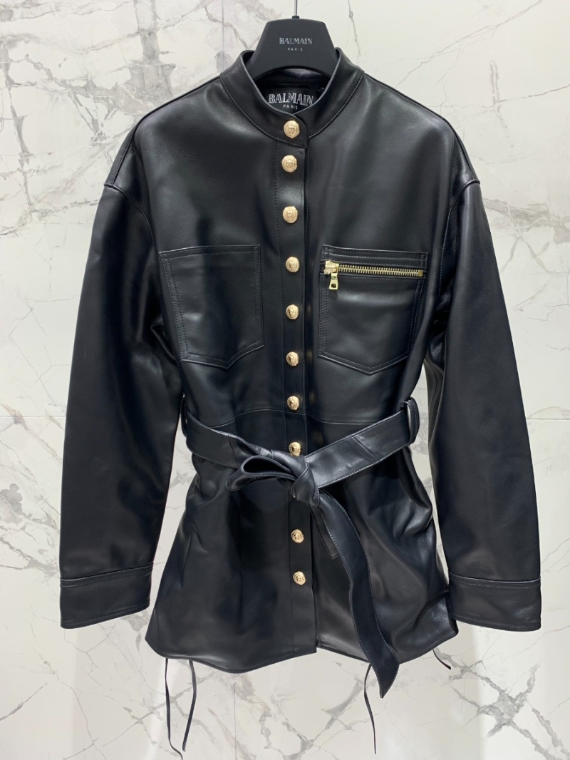 Balmain 2023 New Motorcycle-Style Lace-up Genuine Leather Shirt
